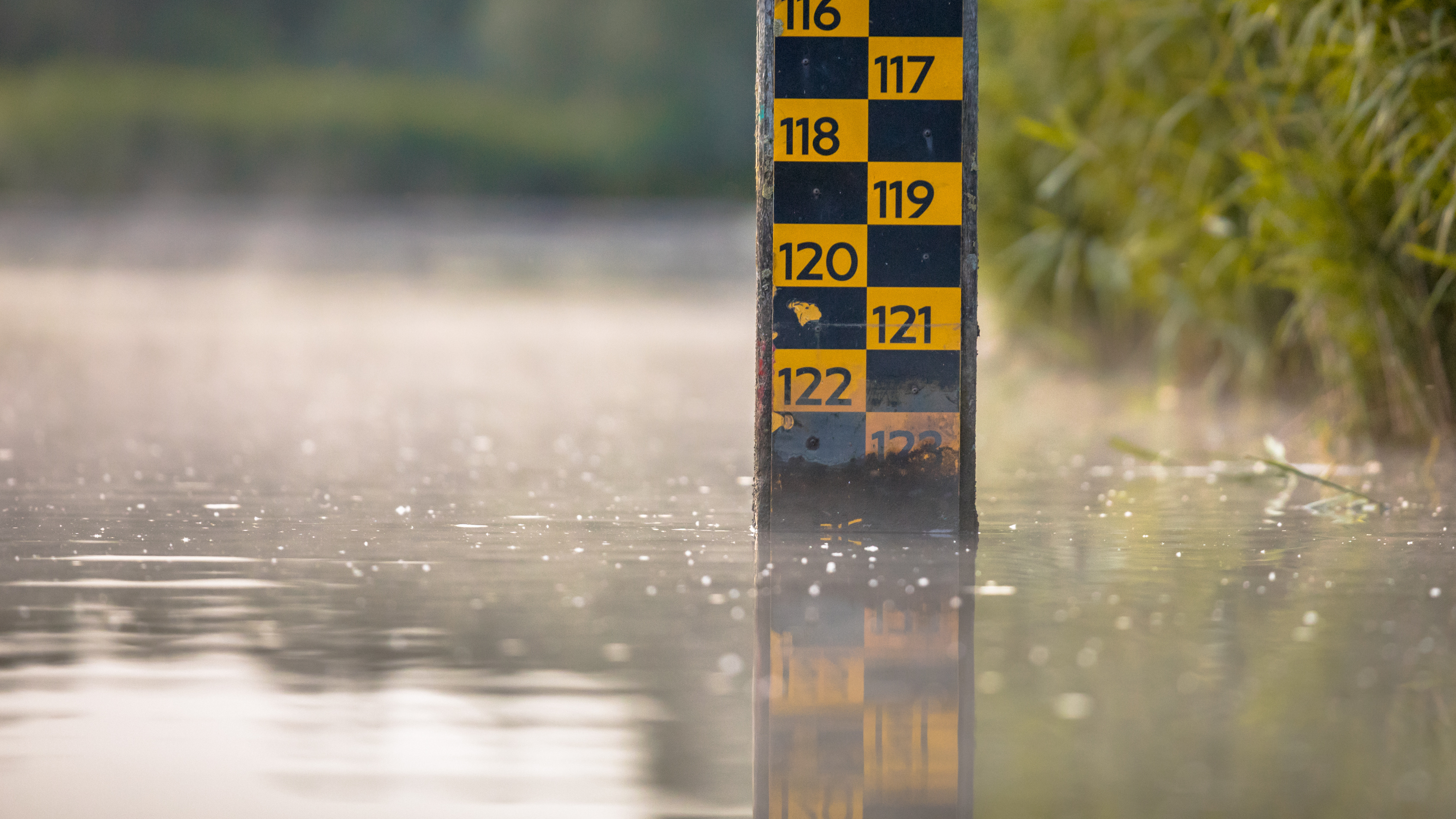 A measuring device in the river. 