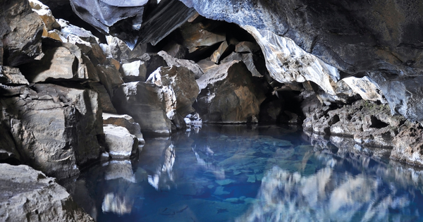 a cave with water.