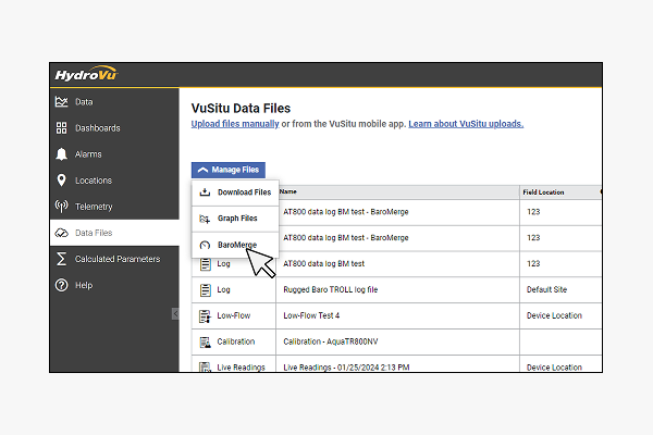 A HydroVu screenshot of the user interface. 